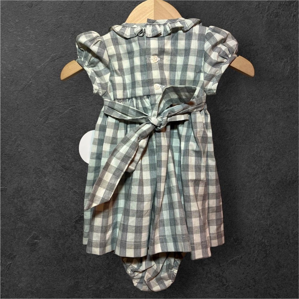 Edgehill Collection Smocked Plaid Peterpan Collar Short Sleeve A-Line Dress Set - Picture 2 of 5